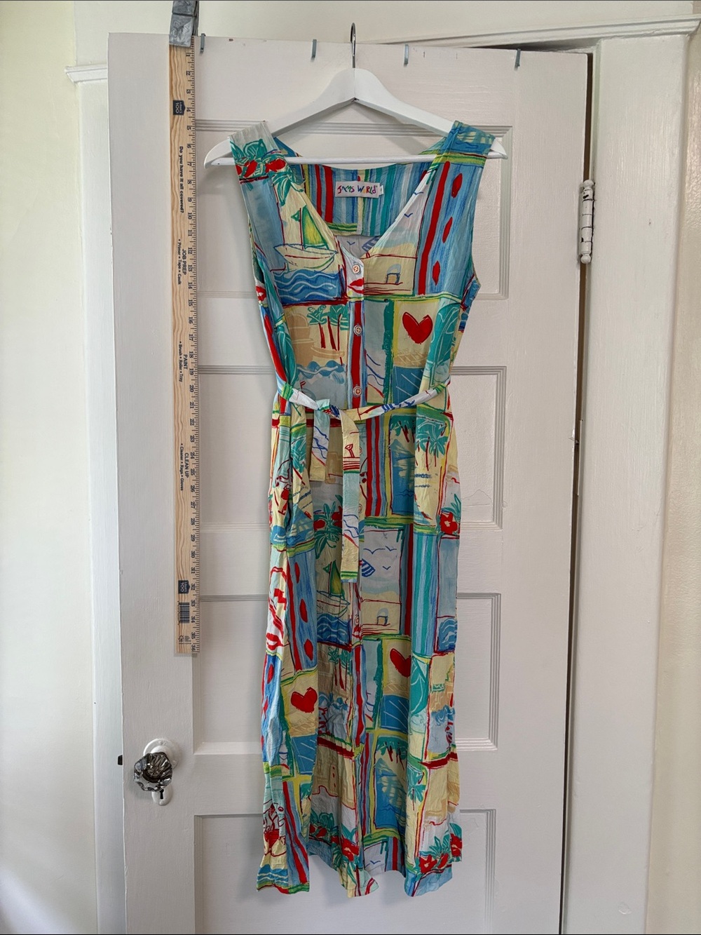 Jams World Red, Turquoise & Yellow Striped Tank Dress with Ties Sleeveless Small